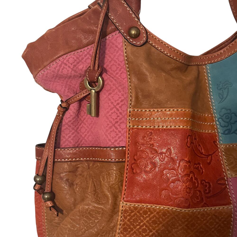 Fossil Patchwork Leather Large Hobo Bag Womens Br… - image 2